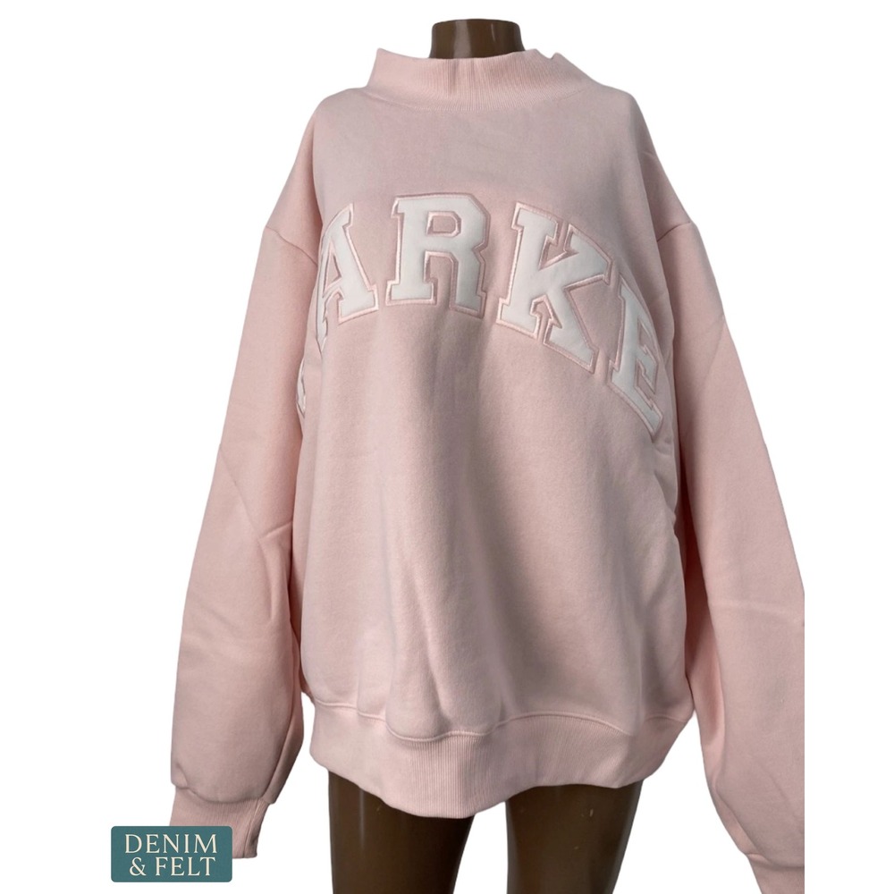 NEW Parke Varsity Mockneck Rose White Fleece Sweatshirt L/XL Oversized Pullover - Picture 5 of 15